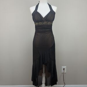 Vintage 90's Y2k Taboo Black Nude Halter Fairy Dress Goth Sheer Deadstock Medium